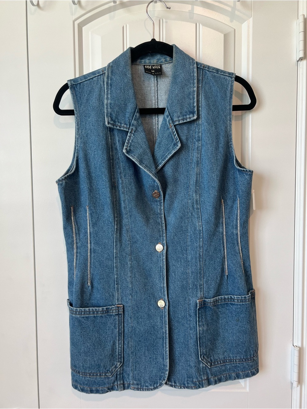 (Up) Cycled Denim Sleeveless Button-Front Vest - With Angel Wings